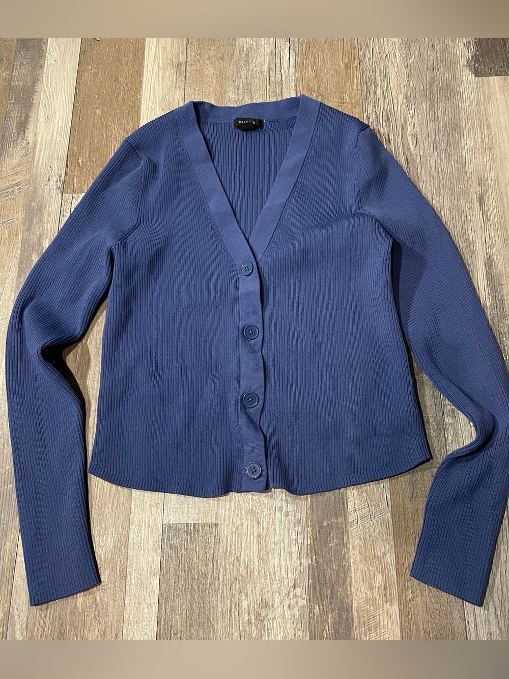 Halogen Ribbed Slight Crop Cardigan Blue stretchy medium